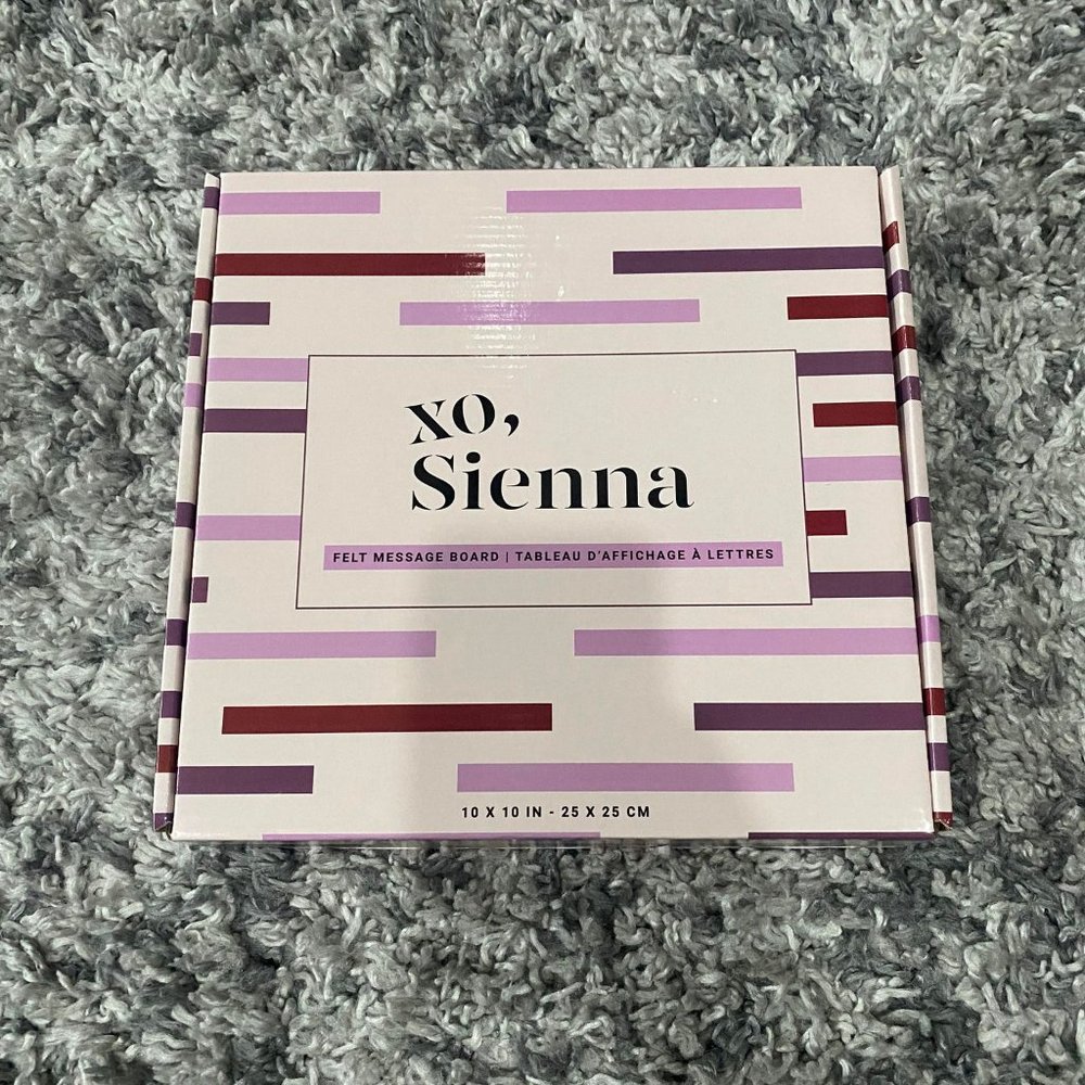 XO, Sienna 10x10” Felt Message Board Purple & Gray NEW in Box